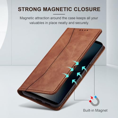 Image of Jasonyu Case for Sony Xperia 1 Vi, PU Leather Case, Book Type Flip Case with Cards and Wallet, Folding Stand, Magnetic Closure, Layer (Brown)