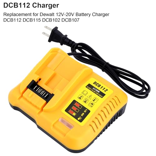 Qbmel DCB112 Battery Charger Replacement for Dewalt 12V 20V MAX Lithium-Ion Battery Charger DCB105 DCB107 for DCB201 DCB200 DCB208 DCB206 DCB204 DCB203 DCB612 DCB609 DCB606 Tool Batteries