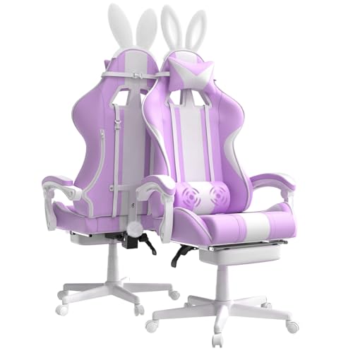 With Bunny Ears, Ergonomic Cute Gamer Chair With Footrest An