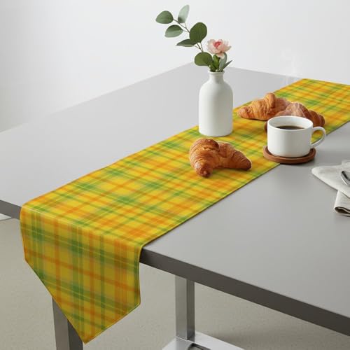 Summer Plaid Table Runner 89 Inches Long Linen Friendsgiving Table Runner for Adornos para Mesa De Sala Dining Centerpiece Home Kitchen Party Decorations Indoor Outdoor 13X89 Inch