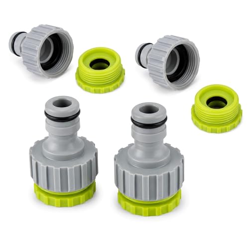 Lot de 4 Embout Tuyau Arrosage, 1/2" 3/4" 2 en 1 Raccord Tuyau d'Arrosage, Adaptateur Robinet Tuyau Arrosage, Installation Rapide, Embout Robinet Tuyau d'Arrosage pour l'Irrigation de Jardin(Vert)