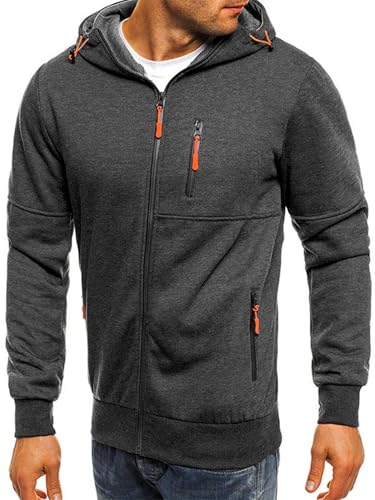 Men's Zip Up Fleece Hoodie Lightweight Sweatshirt Long Sleeve Sports Hooded Jacket with Zipper Pockets2