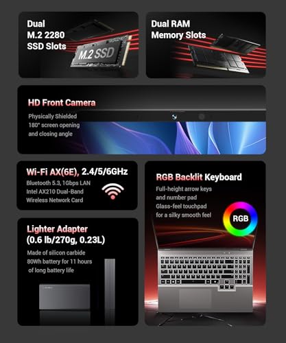 Image of Gaming Laptop RTX 5060, 2560x1600 16in 240Hz 2.5K QHD+, AMD Ryzen 7 H 255 Processor (8C /16T, 4.9GHz), 8GB GDDR7 VRAM, 16GB DDR5 512GB SSD (96GB RAM Expandable), Backlit Keyboard, Metal Design