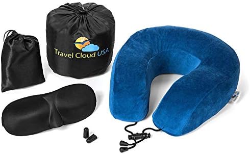 Premium Memory Foam Travel Pillow with Carry Bag + Bonus 3D Eye Mask & Ear Plugs - Adjustable Toggle U Shaped Air Travel Pillow for Neck Support - Pain Relief Comfort for Peaceful Sleep on Airplanes