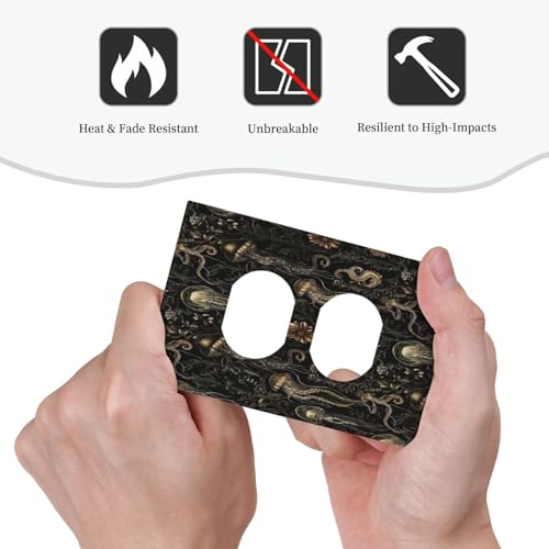 Decorative Outlet Covers Black Gold Jellyfish Squid Deep Sea Creatures 1 Gang Duplex Light Switch Cover Plate Unique Wall Plate Electrical Switch Plate Covers for Bedroom Home Decor