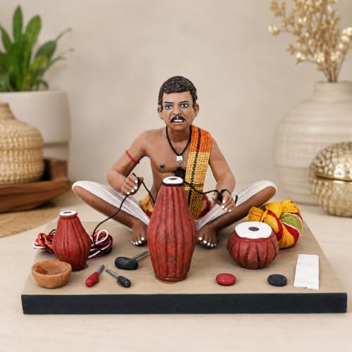 Image of Krishnanagar Handmade Clay Gift & Decor | Standard- Sitting Human Figure Miniature Idol - Musical Instruments Maker