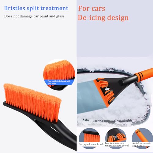 Cepillo de nieve y raspador de hielo para coche, diseño extensible de 60 cm desmontable con agarre de espuma, varilla de aleación de aluminio, incluye guantes y toallas para coches, camiones, SUV