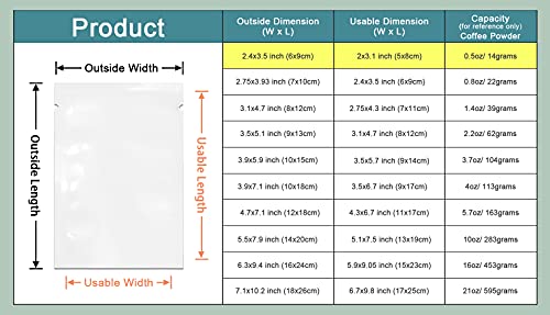 300 Pcs White Front Clear Open Top 2.8Mil Plastic Heat Seal Bags 2.4X3.5 Inch (Usable Size 2X3.1 Inch) Vacuum Sealable Pouch Bag For Food Storage Packets Mini Packaging With Tear Notches #TOP2