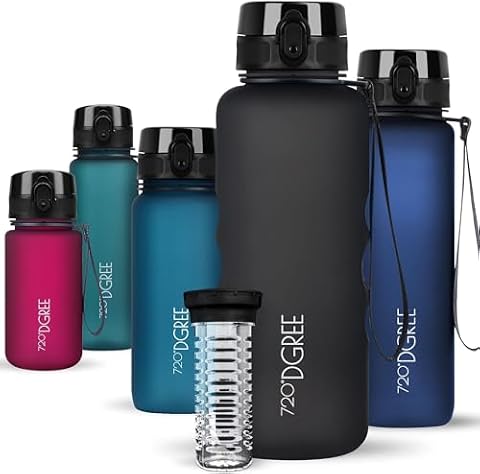 720°DGREE Butelka na wodę 1,5l „uberBottle” softTouch +Wkład na owoce – Bez BPA – Do siłowni, fitnessu i na wędrówki – Wielka butelka XL z Tritanu: lekka, odporna na uderzenia, wielorazowa