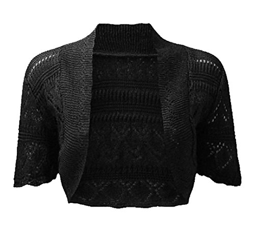 Camiseta de manga corta tipo bolero calado en punto crochet plus size negro