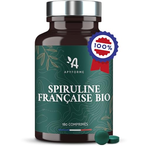Apyforme - Spiruline BIO Française - Haute Concentration Jusqu'à 25% de Phycocyanine - Culture Paysanne Écoresponsable - 180 Comprimés Super Protéinés - Origine France
