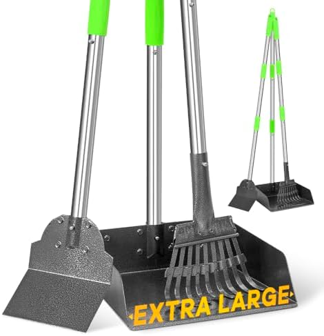 Lawn Sweeper for Dog Poop – You Won't Believe What We Found! 6 TOOGE Larger Pooper Scooper, Dog Pooper Scooper for Large Medium Small Dogs Heavy Duty Long Handle Metal Tray Rake Shovel Set for Yard Grass