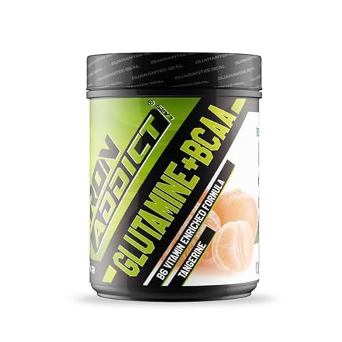 Iron Addict Labs - BCAA + Glutamina de 500gr - Aumento Masa Muscular - Mayor Rendimiento - Detiene el Desgaste - Post Entreno - Sabor Mandarina