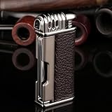 Tilt Soft Flame Butane Lighter, Reusable, Adjustable Flame, Zinc Alloy + Leather, High-end Gift for Men.(Black1)