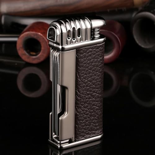 Tilt Soft Flame Butane Lighter, Reusable, Adjustable Flame, Zinc Alloy + Leather, High-end Gift for Men.(Black1)