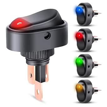 Nilight 5PCS LED Lighted Rocker Switch 12V Illuminated ON/OFF Toggle Switches, 30A, 3-Pin SPST, Oval Shaped, 12mm Hole, Red, Yellow, Blue, Green