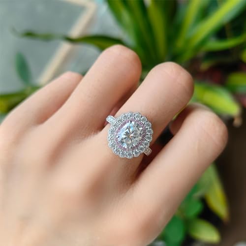 DovEggs Ruby Rings Engagement Ring for Women 2ct Oval Cut Created Ruby/Cut Moissanite, Milgrain Floral Double Halo Wedding Ring Moissanite Accents 14K Gold QUALITY Sterling Silver3