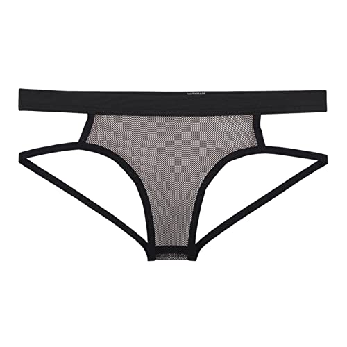 Men's Jockstrap Athletic Supporter Low Waist Mesh Sheer Hollow Out G-Strings See Through Breathable Cutout Underwear Shorts Black #TOP27