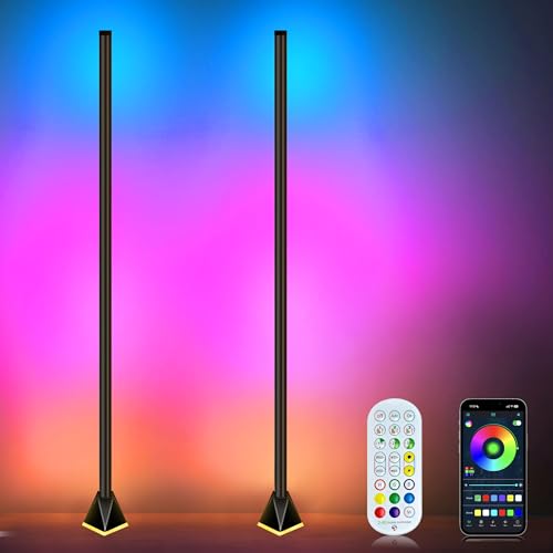 2 Pack Floor Lamp, Smart RGB LED Corner Lamp with App and Remote Control, Mood Lighting, 16 Million DIY Colors & 68+ Scene, Music Sync, Timer Setting for Living Rooms, Bedrooms, and Gaming Rooms