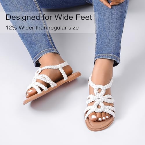 Image of Ruiee Wide Width Sandals for Women, Summer Flat Slides Casual Braided Wide Feet Sandal Comfort Slip on Sandals Open Toe Beach Shoes for Women.