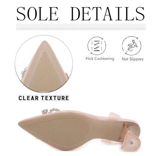 Women's Rhinestones Bow Clear Heels Slingback Pumps Fashion Comfort Closed Pointed Toe Kitten Heels Sandals for Wedding Party Dress Shoes4