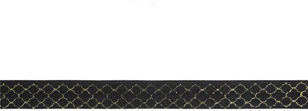 50 100Y/Roll Gold Grid Foil Print Fold Over Elastic FOE Spandex Band Hair Tie Headband Sewing Trim Black 100 Yards