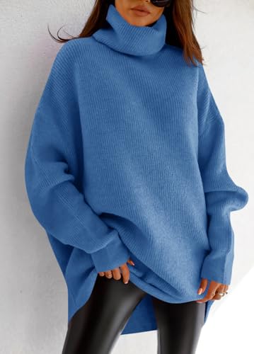 Image of Womens Turtleneck Oversized Sweater Batwing Chunky Pullover Sweater Casual Fall Loose Knit Jumper Top