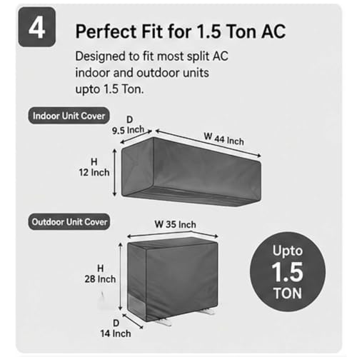 Image of AC Cover for Indoor & Outdoor Unit | Waterproof, Dustproof, All-Weather Protection Against Dust, Rain & Sun (Split AC Cover Grey, Upto 1.5 Ton)