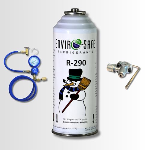 ENVIRO-SAFE R290 Refrigerant in an 8oz. Piercing Style Container for Recharge Includes Gauge Set Bullet Piercing Valve and R290 Can - DIY KIT (Recharge Kit)