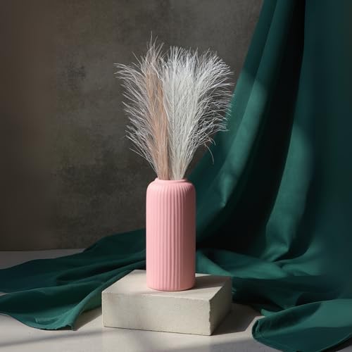Image of KREATIVE ART'S Modern Ribbed Design Ceramic Flower Vase for Living Room, Flower Pots for Artificial Flower, Home Decoration Item, Home Decor, Vases for Living Room (Pink, Medium)