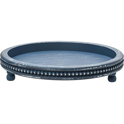 Handmade 12 Inch Decorative Tray, Small Beaded Tray Coffee Table Decor, Blue Decorative Display Risers for Coffee Table, Dining Room Entryway and Living Room - Image 2