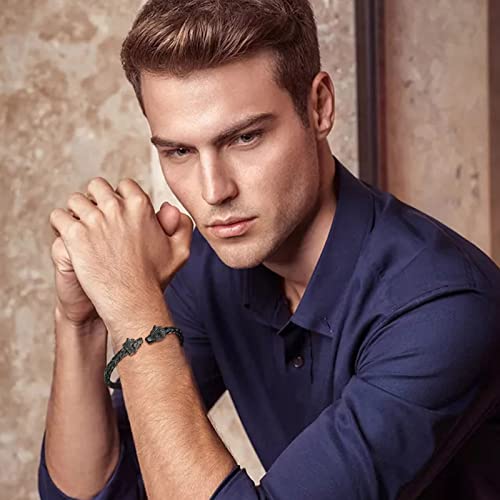 Xuanpai Mens Wolf Head Bracelet-Steel Steel Braided Cable Bangle Cuff Bracelet Polished,Open Cuff Bangle,Norse Pagan Jewelry Gift Adjustable #TOP4