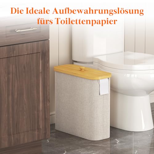 Lifewit Toilettenpapier Aufbewahrungskorb, Bambus Badezimmer Organizer, Klopapier Aufbewahrungsschrank für Enge Räume, Toilet Paper Behälter mit Deckel, 30L, Beige 2