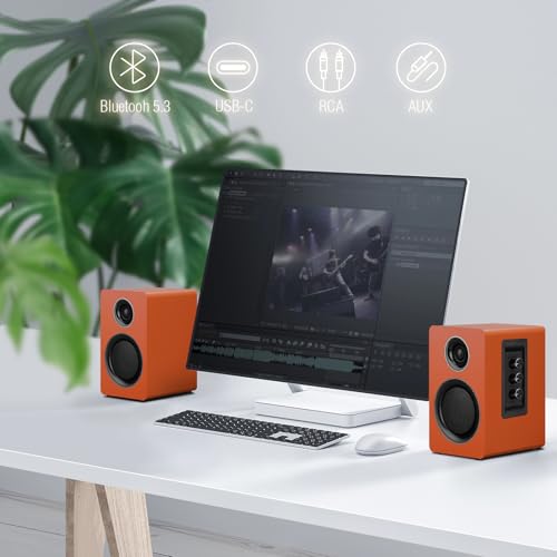 Image of Computer Speakers, Bluetooth 5.3, USB-C, AUX /RCA, 3.5-Inch Woofer, Orange