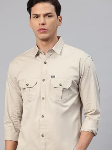 Image of Majestic Man Men's Washed Cotton Twill Casual Shirt -| with Dual Flap Pockets - Slim Fit | Full Sleeve | Casual Wear | Trendy & Comfortable