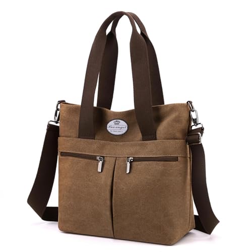 Image of HUA ANGEL Women's Canvas Tote Bag Lightweight Crossbody Purse Multi-Pocket Durable Handbags for Work College Shopping Beach
