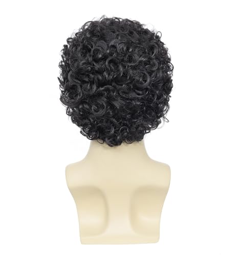 Image of Men's Short Disco Afro Curly Wig 70s 80s, Vintage Fluffy Kinky Curly Wig for Cosplay Halloween Party (Black)