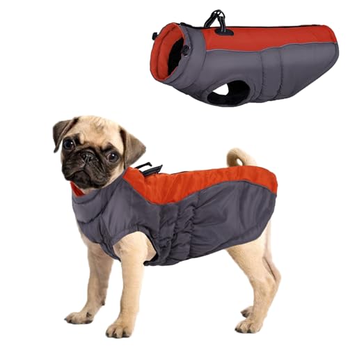 Dog Winter Coat, Waterproof Dog Jacket Vest for Small Dogs Warm Pet Coats with Harness Outdoor Puppy Coat Vest Reflective Winter Dog Clothes Sport for Corgi, French Bulldog (S/32cm, Orange)