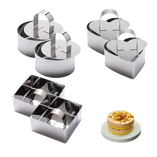 SSRDFU - 6 Pcs Mousse Mold Cake Ring Postre Food Ring Banda de acero Inoxidable Stamping Cake Ring Set Hornear Forma de Anillo Postre Pastelería Mousse (3 Formas)