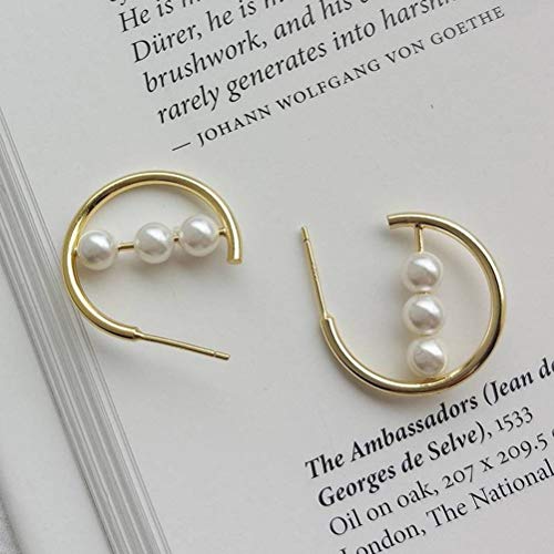 Boucles d'oreilles perle 18K et argent 925 de style géométrique chic