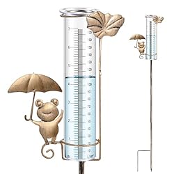 Gulfmew Pluviómetro para Jardín Pluviómetro para D...: Contenido del paquete: Recibirá 2 productos, incluido 1 soporte para pluviómetro y 1 pluviómetro; La combinación de estos dos productos le brindará una experiencia práctica y hermosa Diseño único: El soporte para pluviómetro está compuesto de ranas, ...