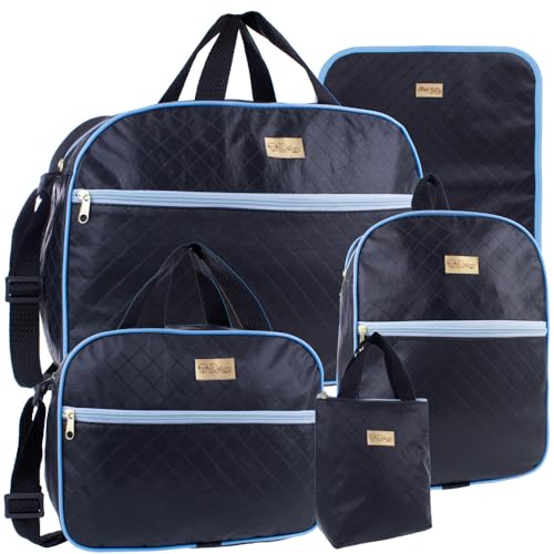 Kit Bolsas Maternidade 5 Peças – Versatilidade e Estilo para Meninos e Meninas (Preto com Azul)
