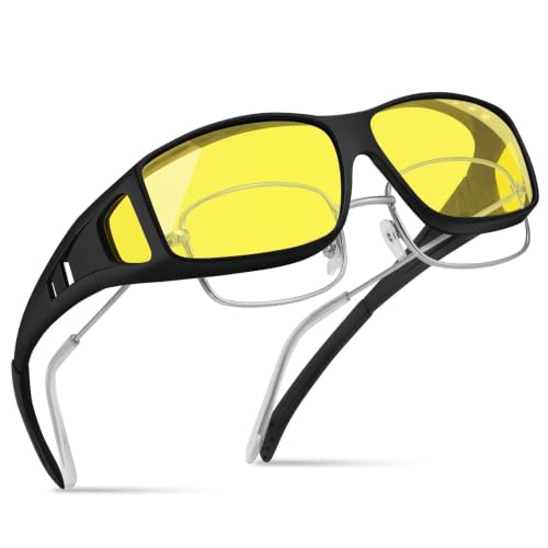 konqkin Night Driving Glasses,Anti Glare for Mens and Women,Black