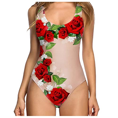 Badeanzug Sport, Einteiliger Badeanzug Damen Bauchweg Frau Bademode Sport Slim Fit Strandmode Rückenfreier Swimsuit Push-up Gepolstert Schwimmanzug Red S
