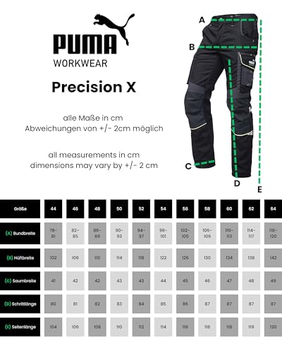 Foto von PUMA Workwear Precision X - Arbeitshose Herren - Premium Arbeitskleidung mit vielen Taschen und verstärkten Kniepartien - Funktionshose mit Stretch für Handwerk und Baugewerbe - Schwarz/Anthrazit - 56