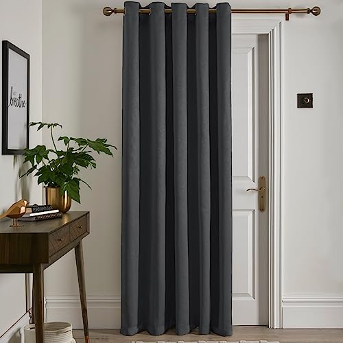 Fusion Strata Thermal Eyelet Curtain – Charcoal Grey – W66 x L84 (168 x 214cm) – 1 Panel – 100% Cotton – Room Darkening Drapes for Bedroom, Living Room and Doors