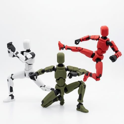 Image of TADCraft Dummy13 Fully Articulated Action Figure - 5.4 Inch 3D Printed Poseable Robot Toy | DIY Assembly Kit | Flexible Joints for Dynamic Poses | Set of 3 (Red, Army Green, White)