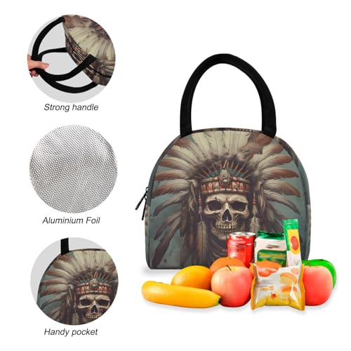 Skeleton Chief Print Backpack Set with Lunch Bag, Large Capacity Travel Backpacks and Lunch Box Insulated for Commute Hiking Picnic4