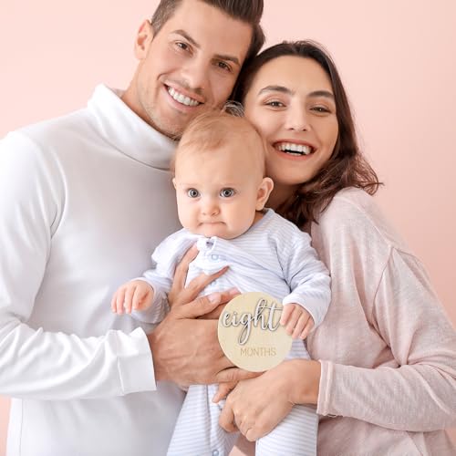 Image of Milestone Wooden Circles for Monthly Baby: Newborn Age Milestone Signs Cards for Hospital - Month Markers Discs for New Boys and Girls