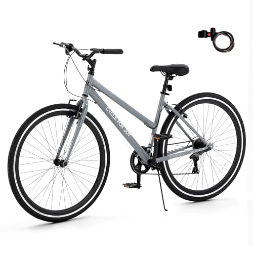 RegalRider Hybrid Bike, 7-Speed 700C City Commuter Bicycle, Low Step-Through Frame, Adjustable Seat & Handlebar, V Brakes, Lock, Reflectors, 90% Pre-Assembled, Hybrid Bicycle for Men & Women